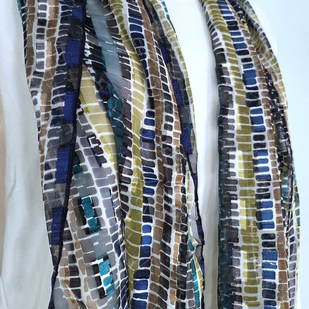 NWOT Chiffon Blue Green Gold Metallic Accent Scarf - Picture 3 of 3